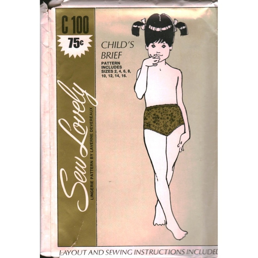 Sew Lovely C100 Childs Brief Lingerie Sewing Pattern Laverne Devereaux Size 2-16